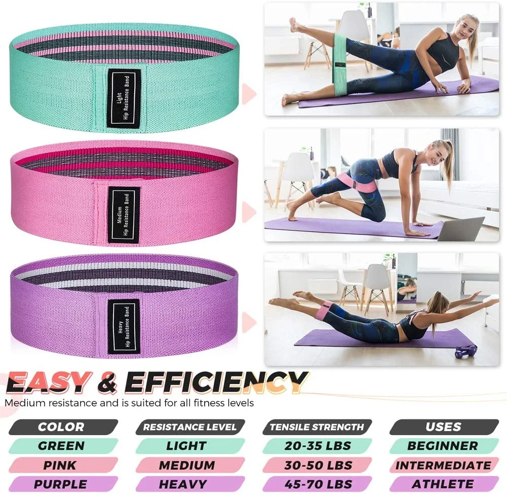 Custom Logo Fabric Booty Anti Slip Loop Circle Hip Elastic Yoga Band Resistance Band